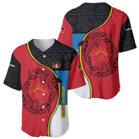 Antigua and Barbuda Tribal Baseball Jersey with Polynesian Dolphin Sun Design with National Flag Colors - Wonder Print Shop