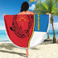 Antigua and Barbuda Tribal Beach Blanket with Polynesian Dolphin Sun Design with National Flag Colors - Wonder Print Shop