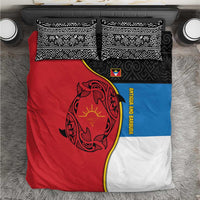 Antigua and Barbuda Tribal Bedding Set with Polynesian Dolphin Sun Design with National Flag Colors - Wonder Print Shop