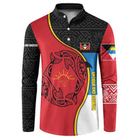 Antigua and Barbuda Tribal Button Sweatshirt with Polynesian Dolphin Sun Design with National Flag Colors - Wonder Print Shop