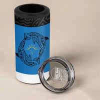 Antigua and Barbuda Tribal 4 in 1 Can Cooler Tumbler with Polynesian Dolphin Sun Design with National Flag Colors - Wonder Print Shop