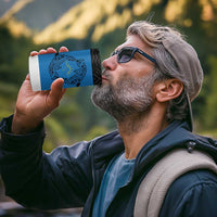 Antigua and Barbuda Tribal 4 in 1 Can Cooler Tumbler with Polynesian Dolphin Sun Design with National Flag Colors - Wonder Print Shop