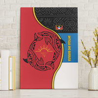 Antigua and Barbuda Tribal Canvas Wall Art with Polynesian Dolphin Sun Design with National Flag Colors - Wonder Print Shop