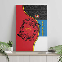 Antigua and Barbuda Tribal Canvas Wall Art with Polynesian Dolphin Sun Design with National Flag Colors - Wonder Print Shop