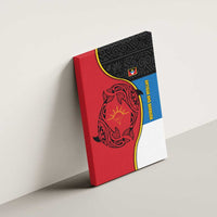 Antigua and Barbuda Tribal Canvas Wall Art with Polynesian Dolphin Sun Design with National Flag Colors - Wonder Print Shop