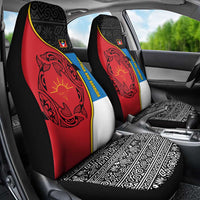 Antigua and Barbuda Tribal Car Seat Cover with Polynesian Dolphin Sun Design with National Flag Colors - Wonder Print Shop