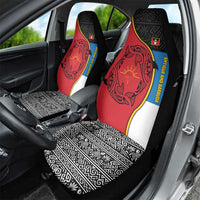 Antigua and Barbuda Tribal Car Seat Cover with Polynesian Dolphin Sun Design with National Flag Colors - Wonder Print Shop
