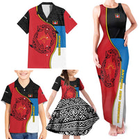 Antigua and Barbuda Tribal Family Matching Tank Maxi Dress and Hawaiian Shirt with Polynesian Dolphin Sun Design with National Flag Colors - Wonder Print Shop