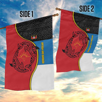 Antigua and Barbuda Tribal Garden Flag with Polynesian Dolphin Sun Design with National Flag Colors - Wonder Print Shop