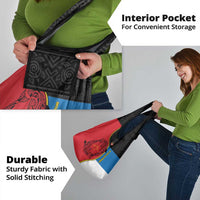 Antigua and Barbuda Tribal Grocery Bag with Polynesian Dolphin Sun Design with National Flag Colors - Wonder Print Shop