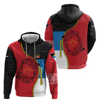 Antigua and Barbuda Tribal Hoodie with Polynesian Dolphin Sun Design with National Flag Colors - Wonder Print Shop