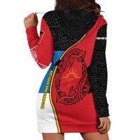 Antigua and Barbuda Tribal Hoodie Dress with Polynesian Dolphin Sun Design with National Flag Colors - Wonder Print Shop