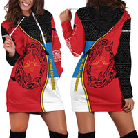 Antigua and Barbuda Tribal Hoodie Dress with Polynesian Dolphin Sun Design with National Flag Colors - Wonder Print Shop