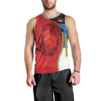 Antigua and Barbuda Tribal Men Tank Top with Polynesian Dolphin Sun Design with National Flag Colors - Wonder Print Shop