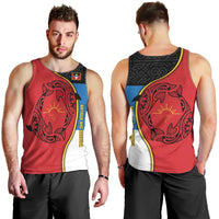 Antigua and Barbuda Tribal Men Tank Top with Polynesian Dolphin Sun Design with National Flag Colors - Wonder Print Shop