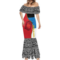 Antigua and Barbuda Tribal Mermaid Dress with Polynesian Dolphin Sun Design with National Flag Colors - Wonder Print Shop