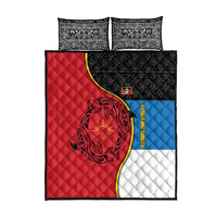 Antigua and Barbuda Tribal Quilt Bed Set with Polynesian Dolphin Sun Design with National Flag Colors - Wonder Print Shop