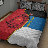 Antigua and Barbuda Tribal Quilt Bed Set with Polynesian Dolphin Sun Design with National Flag Colors - Wonder Print Shop