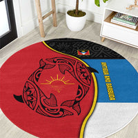 Antigua and Barbuda Tribal Round Carpet with Polynesian Dolphin Sun Design with National Flag Colors - Wonder Print Shop