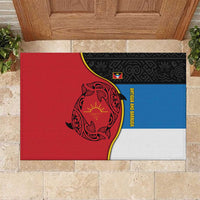Antigua and Barbuda Tribal Rubber Doormat with Polynesian Dolphin Sun Design with National Flag Colors - Wonder Print Shop