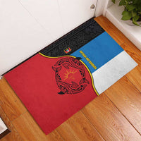 Antigua and Barbuda Tribal Rubber Doormat with Polynesian Dolphin Sun Design with National Flag Colors - Wonder Print Shop