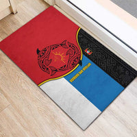 Antigua and Barbuda Tribal Rubber Doormat with Polynesian Dolphin Sun Design with National Flag Colors - Wonder Print Shop