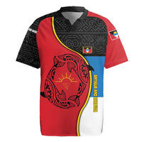 Antigua and Barbuda Tribal Rugby Jersey with Polynesian Dolphin Sun Design with National Flag Colors - Wonder Print Shop