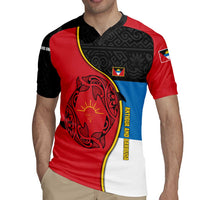 Antigua and Barbuda Tribal Rugby Jersey with Polynesian Dolphin Sun Design with National Flag Colors - Wonder Print Shop