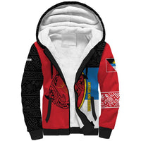 Antigua and Barbuda Tribal Sherpa Hoodie with Polynesian Dolphin Sun Design with National Flag Colors - Wonder Print Shop