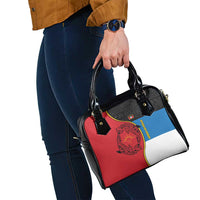 Antigua and Barbuda Tribal Shoulder Handbag with Polynesian Dolphin Sun Design with National Flag Colors - Wonder Print Shop