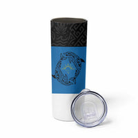 Antigua and Barbuda Tribal Skinny Tumbler with Polynesian Dolphin Sun Design with National Flag Colors - Wonder Print Shop