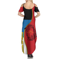 Antigua and Barbuda Tribal Summer Maxi Dress with Polynesian Dolphin Sun Design with National Flag Colors - Wonder Print Shop