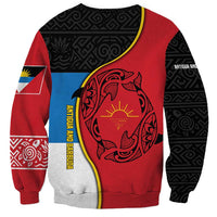 Antigua and Barbuda Tribal Sweatshirt with Polynesian Dolphin Sun Design with National Flag Colors - Wonder Print Shop