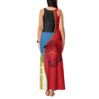 Antigua and Barbuda Tribal Tank Maxi Dress with Polynesian Dolphin Sun Design with National Flag Colors - Wonder Print Shop