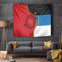 Antigua and Barbuda Tribal Tapestry with Polynesian Dolphin Sun Design with National Flag Colors - Wonder Print Shop