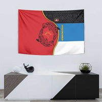 Antigua and Barbuda Tribal Tapestry with Polynesian Dolphin Sun Design with National Flag Colors - Wonder Print Shop