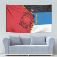 Antigua and Barbuda Tribal Tapestry with Polynesian Dolphin Sun Design with National Flag Colors - Wonder Print Shop