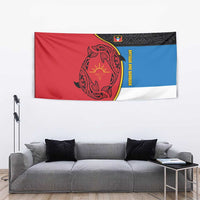 Antigua and Barbuda Tribal Tapestry with Polynesian Dolphin Sun Design with National Flag Colors - Wonder Print Shop
