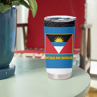 Antigua and Barbuda Tribal Tumbler Cup with Polynesian Dolphin Sun Design with National Flag Colors - Wonder Print Shop