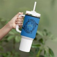 Antigua and Barbuda Tribal Tumbler With Handle with Polynesian Dolphin Sun Design with National Flag Colors - Wonder Print Shop