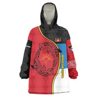 Antigua and Barbuda Tribal Wearable Blanket Hoodie with Polynesian Dolphin Sun Design with National Flag Colors - Wonder Print Shop
