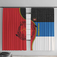 Antigua and Barbuda Tribal Window Curtain with Polynesian Dolphin Sun Design with National Flag Colors - Wonder Print Shop