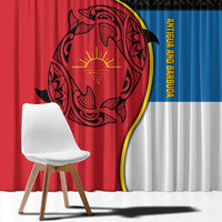 Antigua and Barbuda Tribal Window Curtain with Polynesian Dolphin Sun Design with National Flag Colors - Wonder Print Shop