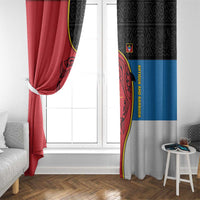 Antigua and Barbuda Tribal Window Curtain with Polynesian Dolphin Sun Design with National Flag Colors - Wonder Print Shop