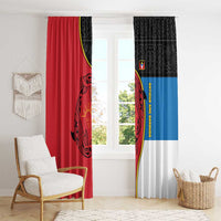 Antigua and Barbuda Tribal Window Curtain with Polynesian Dolphin Sun Design with National Flag Colors - Wonder Print Shop