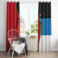 Antigua and Barbuda Tribal Window Curtain with Polynesian Dolphin Sun Design with National Flag Colors - Wonder Print Shop