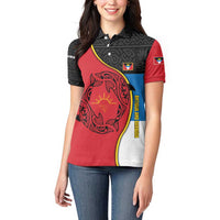 Antigua and Barbuda Tribal Women Polo Shirt with Polynesian Dolphin Sun Design with National Flag Colors - Wonder Print Shop