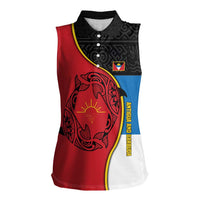Antigua and Barbuda Tribal Women Sleeveless Polo Shirt with Polynesian Dolphin Sun Design with National Flag Colors - Wonder Print Shop