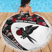Antigua and Barbuda Hummingbird Beach Blanket with Tribal Bird and Tropical Floral Design with Island Flag - Wonder Print Shop
