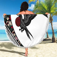 Antigua and Barbuda Hummingbird Beach Blanket with Tribal Bird and Tropical Floral Design with Island Flag - Wonder Print Shop